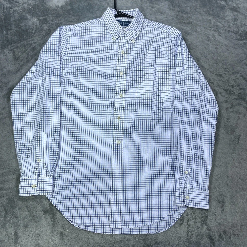 Ralph Lauren Button Down Shirt Mens Medium Classic Fit Blue Brown Plaid Preppy